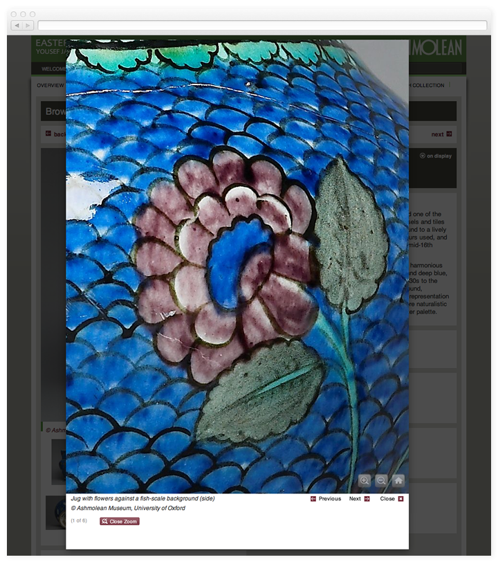 Screen of the zoom facility of a work of art on the Jameel Centre website.