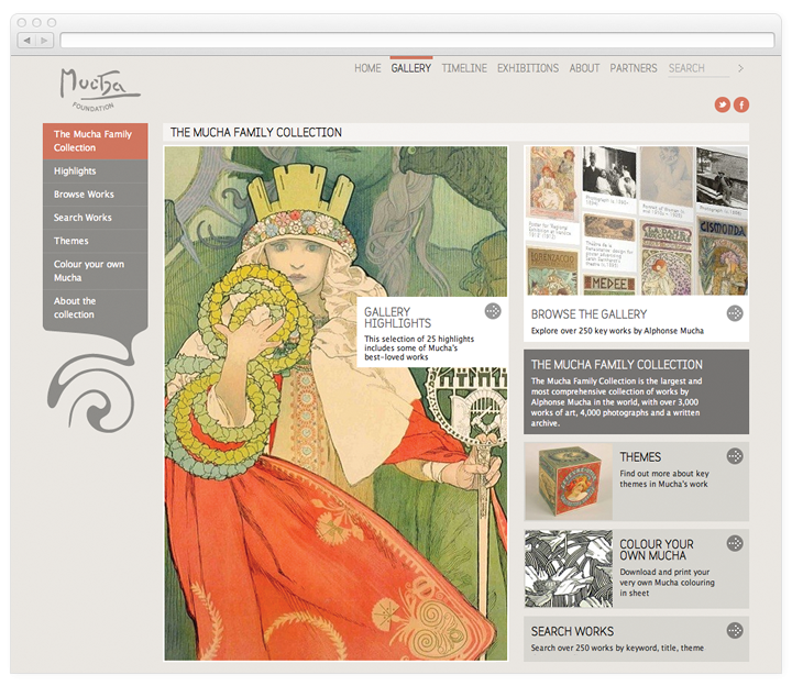 Screen of the Mucha Foundation gallery page.
