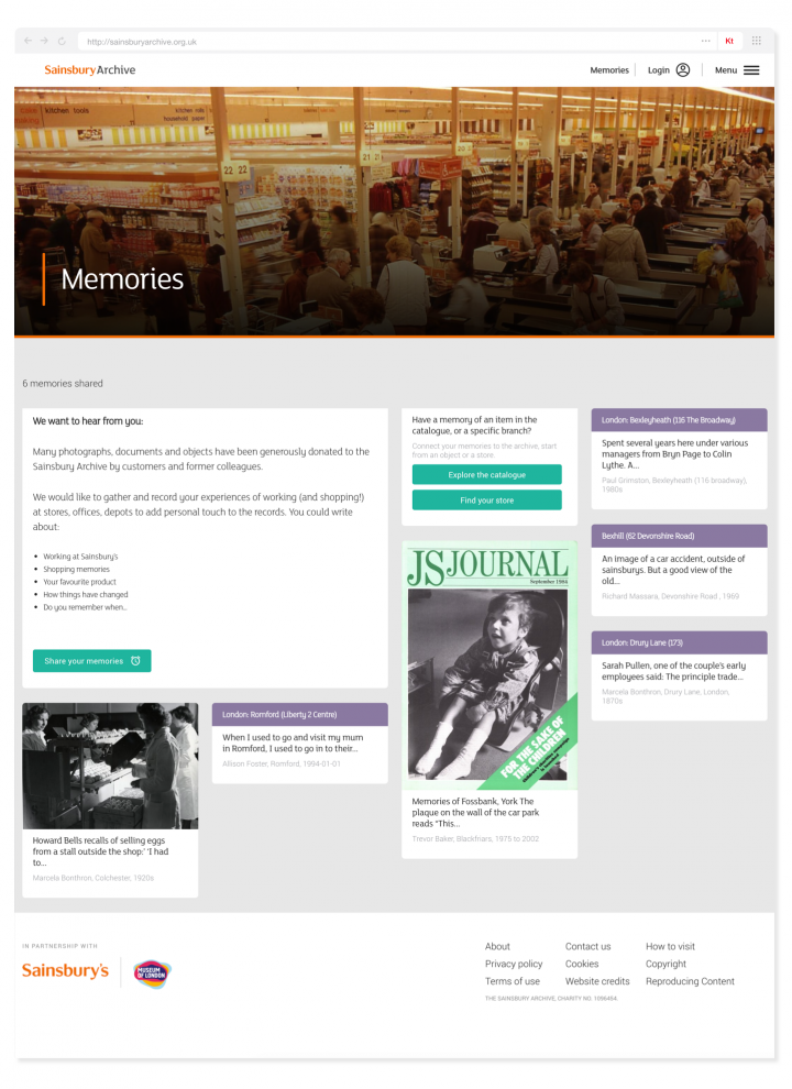 Sainsbury Archive memory landing page