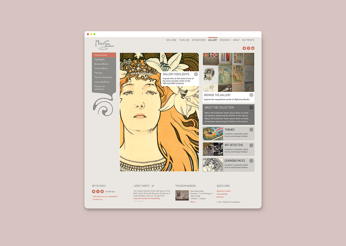 Image of the Homepage design for the Mucha website.