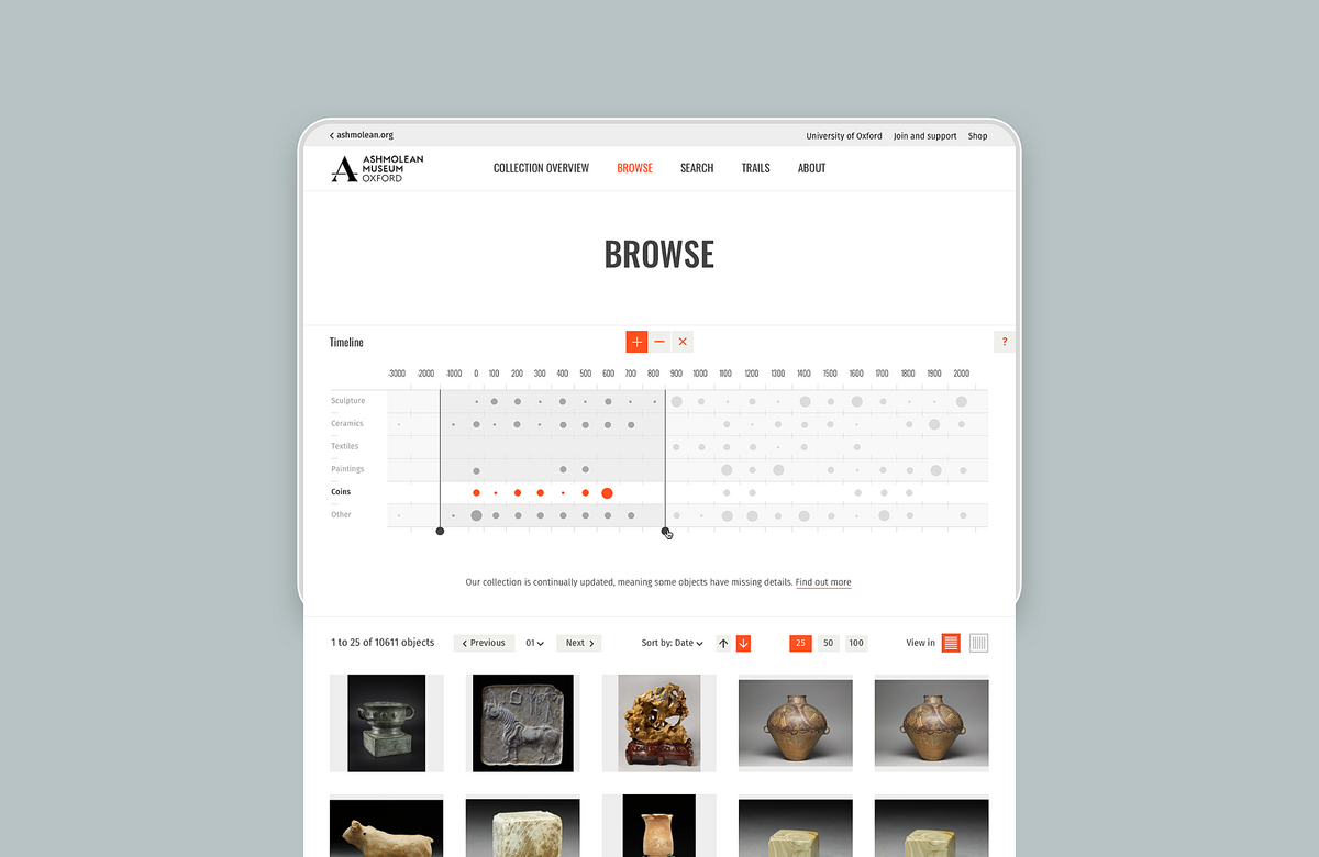 Image showcasing the unique features of the Ashmolean museum, with emphasis on the search functionality.