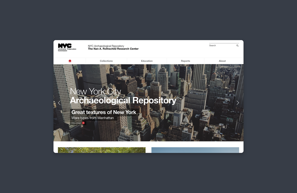 Image of the NYC Archaeology Repository navigation menu design.